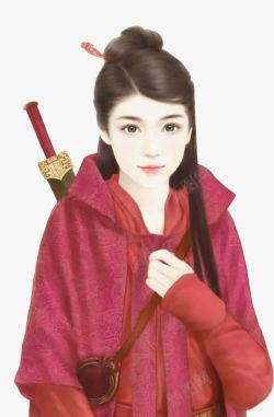 红衣长剑古风女子素材