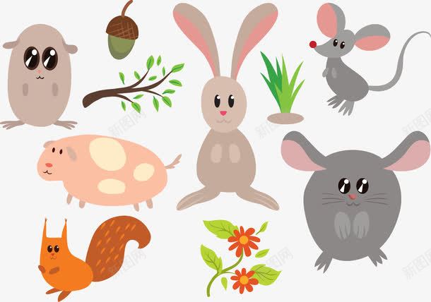卡通兔子png免抠素材_新图网 https://ixintu.com 兔子 卡通 松鼠 老鼠 花朵