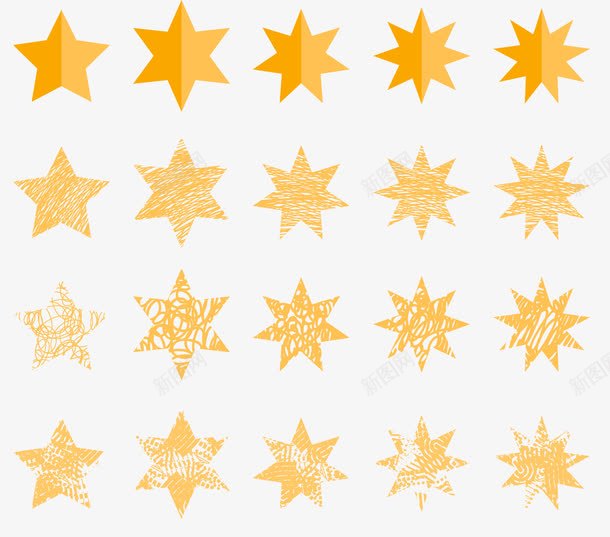 黄色六角星png免抠素材_新图网 https://ixintu.com 四排六角星 圣诞六角星 手绘六角星