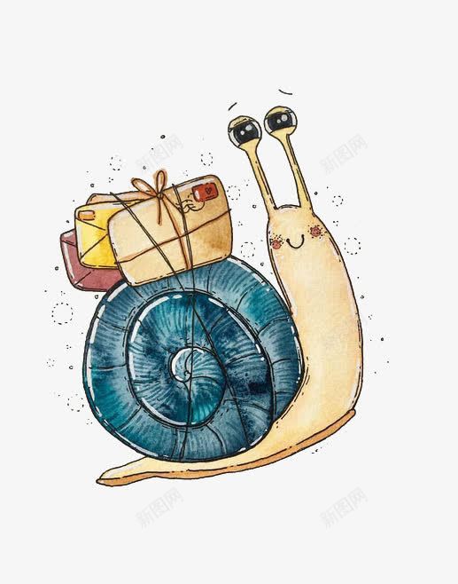 蓝色蜗牛png免抠素材_新图网 https://ixintu.com 动物 卡通 彩色 手绘 水彩 蓝色 蜗牛 装饰