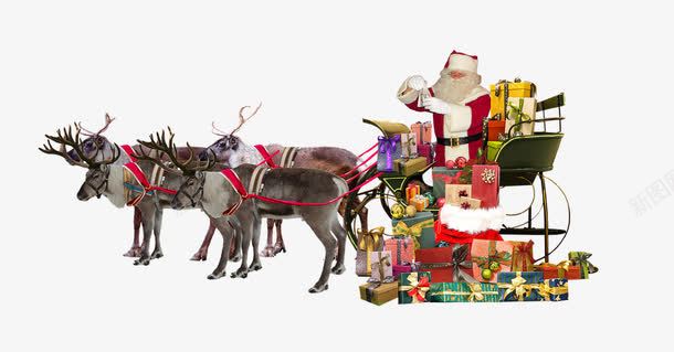 圣诞老人驯鹿png免抠素材_新图网 https://ixintu.com 圣诞老人 圣诞节 雪橇 驯鹿