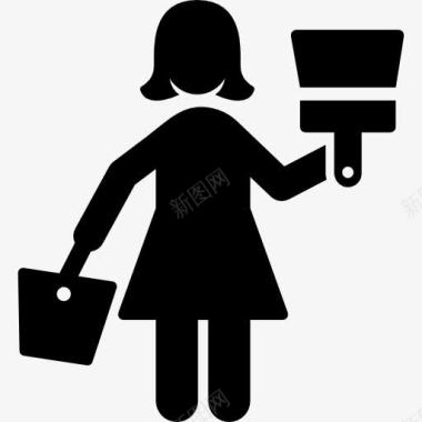 女人用水桶和画笔图标图标