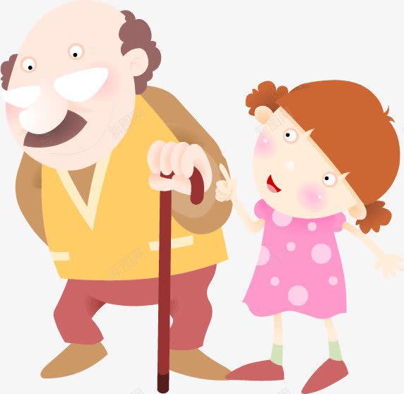 小姑娘与老爷爷png免抠素材_新图网 https://ixintu.com 卡通 可爱 小姑娘 拄着拐杖的老头 老人与孩子 老人和孩子 老爷爷