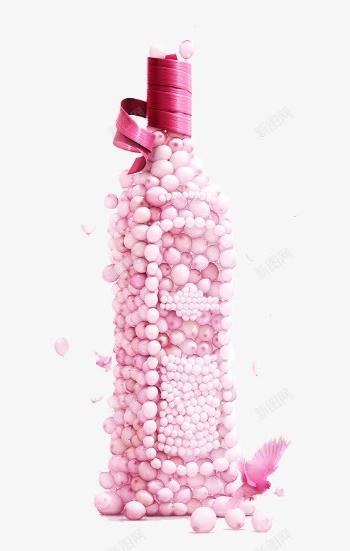 粉色创意瓶子png免抠素材_新图网 https://ixintu.com 丝带 创意 瓶子 粉色