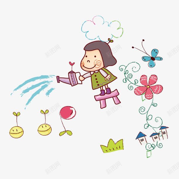 浇花元素png免抠素材_新图网 https://ixintu.com png 亲子乐园 元素 卡通 女孩 浇花