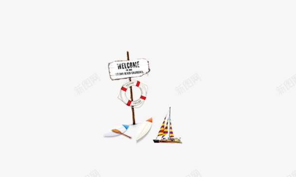 船png免抠素材_新图网 https://ixintu.com 卡通手绘 救生圈 标示牌 船