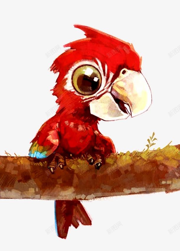 红色的鸟png免抠素材_新图网 https://ixintu.com 傻鸟 彩绘 手绘 树枝 鹦鹉