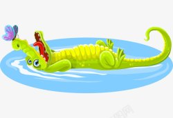 卡通手绘可爱鳄鱼水上蝴蝶素材