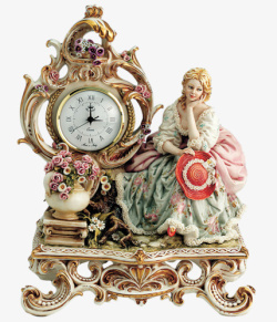 中世纪复古时钟贵妇雕塑素材