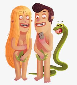 卡通手绘男女和蛇素材