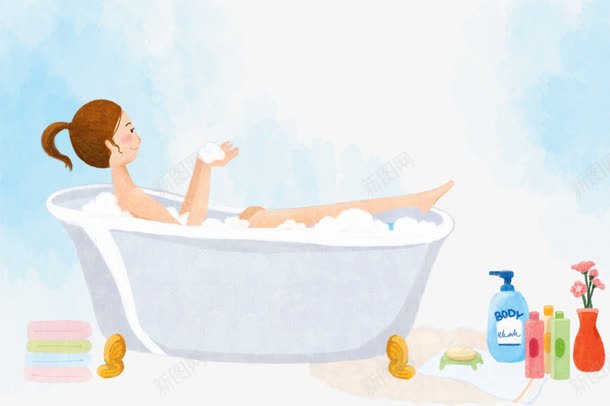沐浴女孩png免抠素材_新图网 https://ixintu.com 女孩 家居 彩色 手绘 洗浴 浴缸 装饰