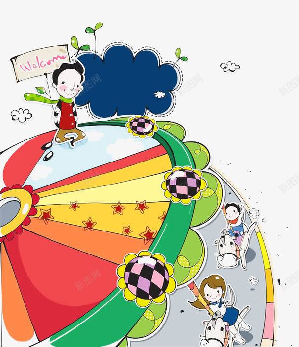 游乐场里骑木马的可爱卡通儿童png免抠素材_新图网 https://ixintu.com 卡通儿童 可爱 游乐场 骑木马的