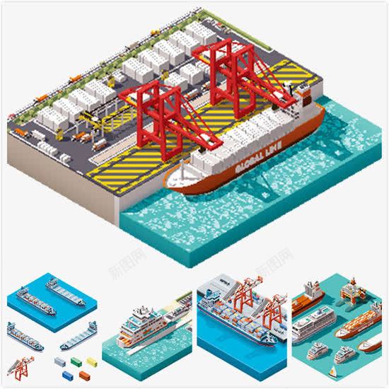 3d立体货船码头png免抠素材_新图网 https://ixintu.com 交通工具 码头 船体 货船