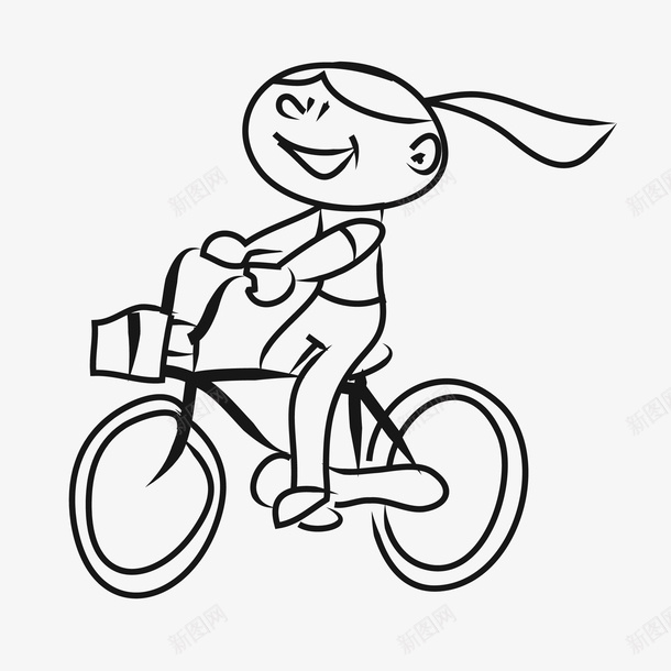 骑自行车的女孩图标png_新图网 https://ixintu.com 可爱的 女孩 简笔 素描 线条 美丽的 自行车