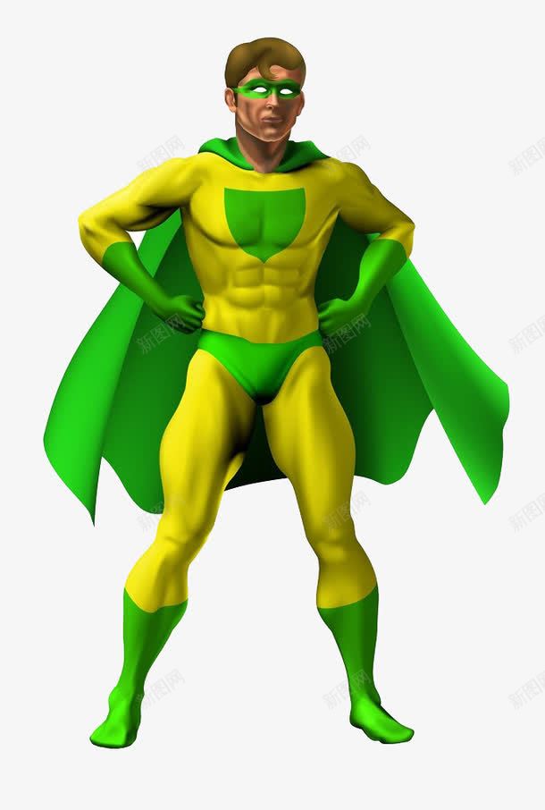 绿色的超人png免抠素材_新图网 https://ixintu.com 卡通 卡通手绘 叉腰 立正 站直 站着 绿色人超人 超人