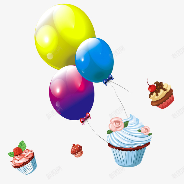 气球蛋糕装饰图案psd免抠素材_新图网 https://ixintu.com 卡通 奶油 手绘 气球 蛋糕 装饰图案