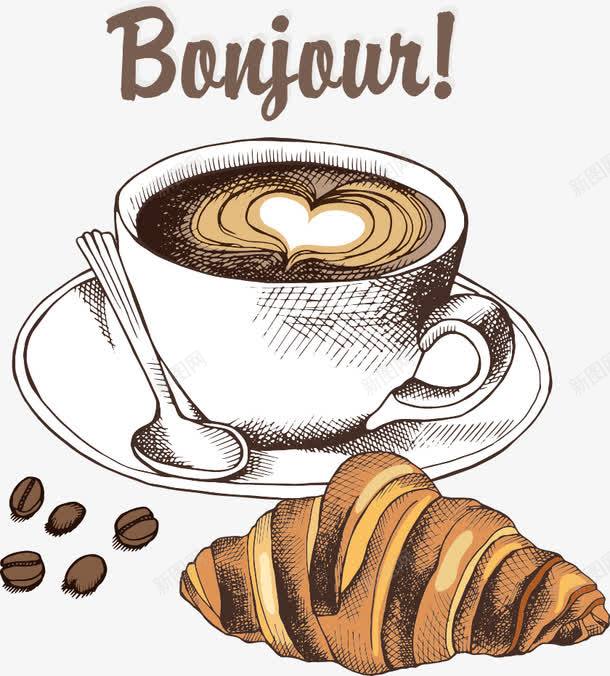 咖啡和牛角包png免抠素材_新图网 https://ixintu.com 卡通咖啡 卡通牛角包 咖啡 爱心咖啡 牛角包 矢量咖啡 矢量牛角包