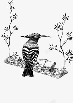 黑白小鸟创意插画素材