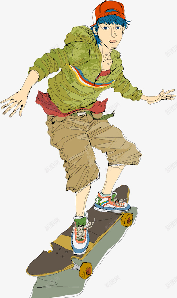 手绘玩滑板的男孩矢量图ai免抠素材_新图网 https://ixintu.com 手绘 时尚 玩滑板的男孩 矢量图