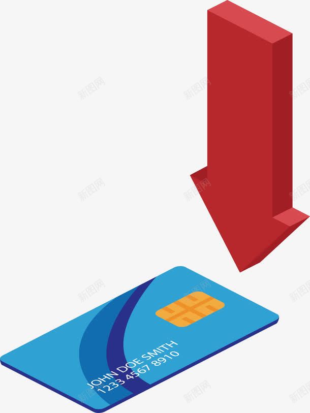 此处刷卡购物png免抠素材_新图网 https://ixintu.com 刷卡购物 向下箭头 矢量png 箭头 红色箭头 蓝色银行卡