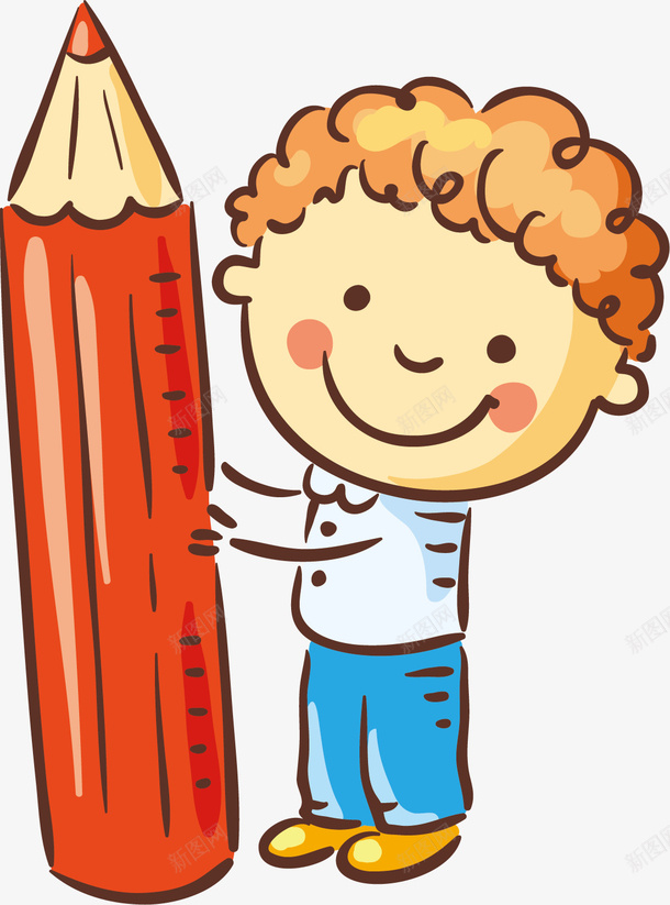 拿着铅笔的男孩矢量图ai免抠素材_新图网 https://ixintu.com 创意 卡通 手绘 水彩 男孩 设计 铅笔 矢量图