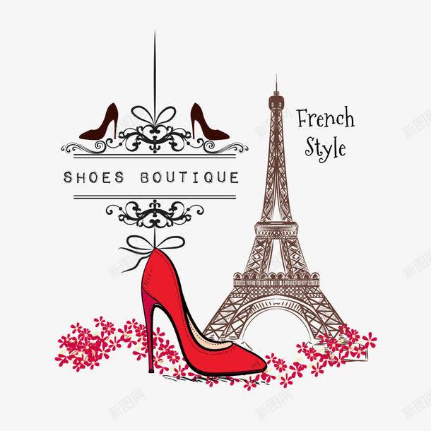 装饰红色高跟鞋和埃菲尔铁塔png免抠素材_新图网 https://ixintu.com 巴黎 红色 装饰 高跟鞋