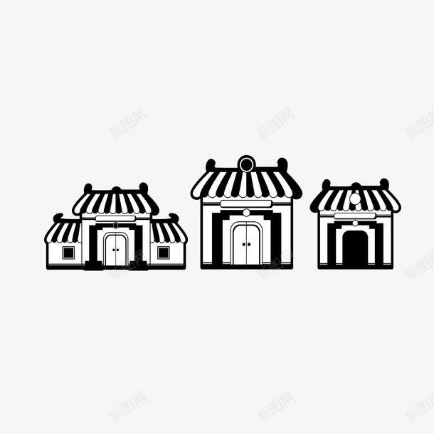 古建筑黑白画png免抠素材_新图网 https://ixintu.com 中国古建筑 卡通图案 黑白