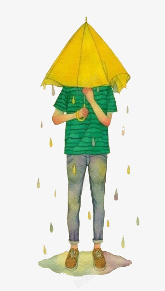 雨中psd免抠素材_新图网 https://ixintu.com 伞 雨中 黄色