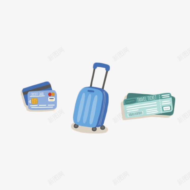 卡通蓝色旅行行李png免抠素材_新图网 https://ixintu.com 卡通 旅行 箱包 蓝色 行李