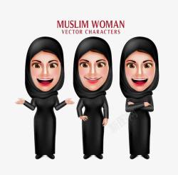 三个穿黑纱的穆斯林女人素材