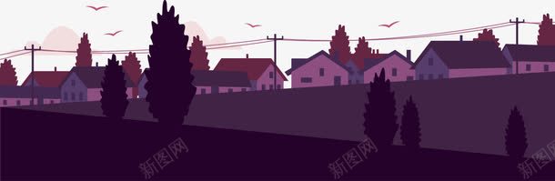 卡通扁平紫色房屋树png免抠素材_新图网 https://ixintu.com 卡通 房屋 扁平 树 紫色