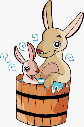 洗澡的袋鼠母子png免抠素材_新图网 https://ixintu.com 动物 卡通 洗澡 澡盆