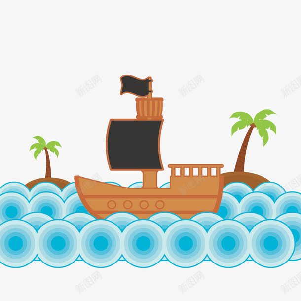 水浪和船矢量图ai免抠素材_新图网 https://ixintu.com 卡通椰子树 椰子树 水浪 船 矢量图