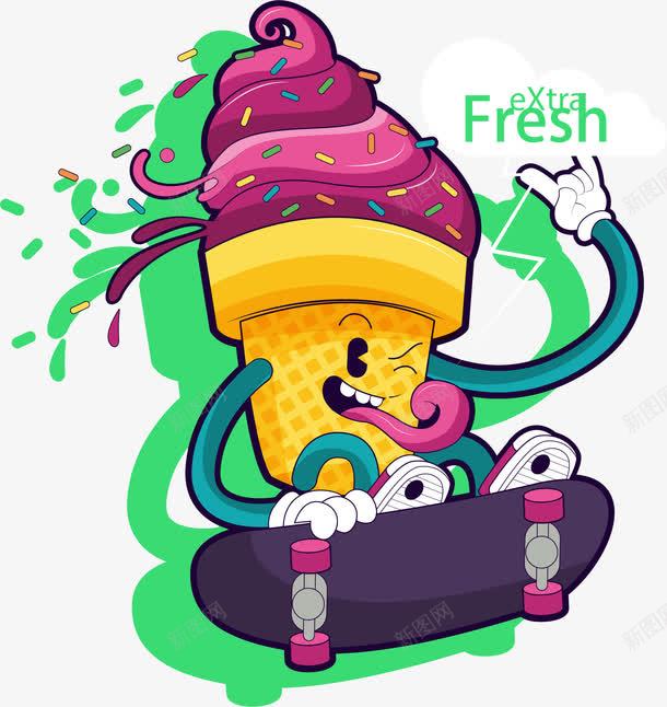 手绘滑滑板的甜筒png免抠素材_新图网 https://ixintu.com 冰激凌 创意 手绘 摇滚 滑板 甜筒