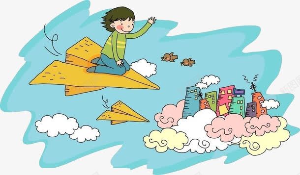 纸飞机上的班小孩png免抠素材_新图网 https://ixintu.com 卡通小人 城市 纸飞机 飞机