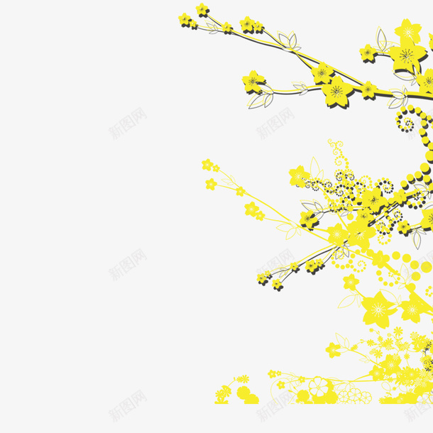 金黄色的梅花psd免抠素材_新图网 https://ixintu.com 卡通 花草 边框 黄色
