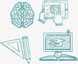 手绘学习用品矢量图素材