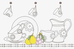 黄梨水果和茶具手绘简笔画高清图片