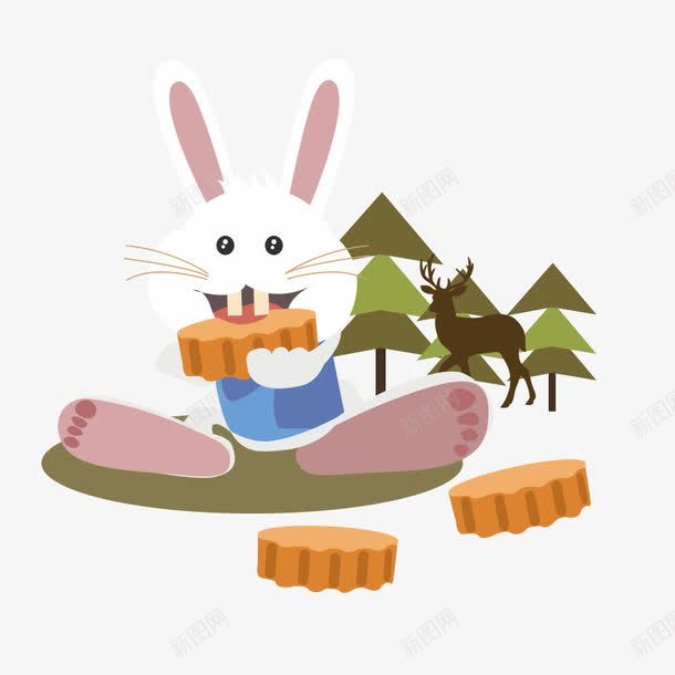 卡通小兔子吃月饼png免抠素材_新图网 https://ixintu.com 兔子 卡通可爱 可爱兔子 吃月饼 小白兔 小鹿 月饼 树木