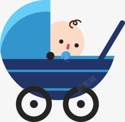 手绘蓝色婴儿车插画装饰图案矢量图素材