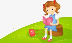 小女孩坐在树墩上看书矢量图素材