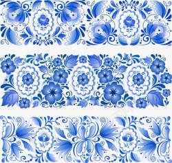 三种中国风蓝色花纹纹样素材
