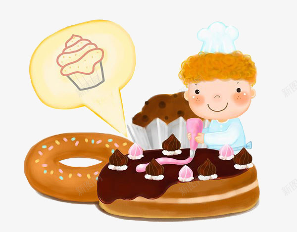 孩子做蛋糕png免抠素材_新图网 https://ixintu.com 卡通 孩子 甜点 蛋糕