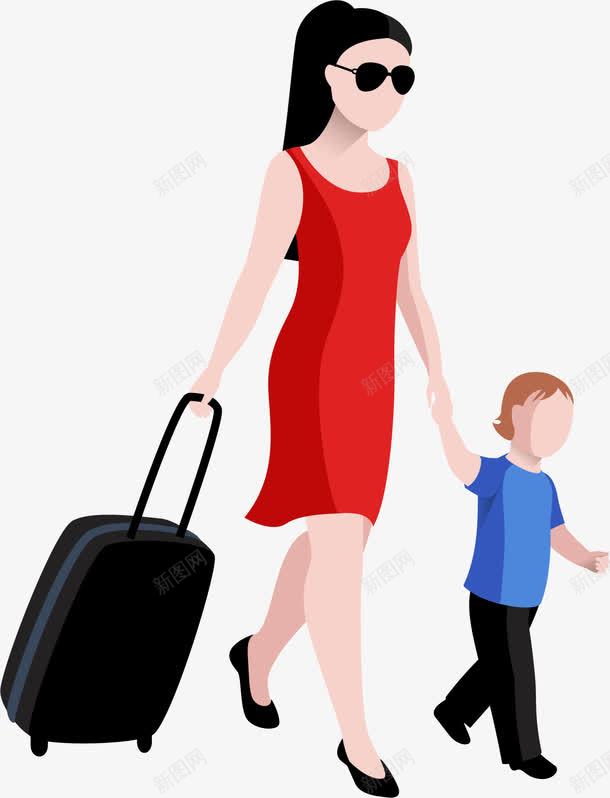 手绘旅游的母子png免抠素材_新图网 https://ixintu.com 手绘 拉杆箱 旅游的母子