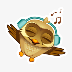 听音乐的猫头鹰卡通手绘听音乐猫头鹰表情免矢量图高清图片