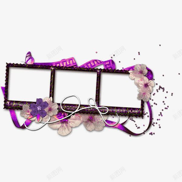 紫色丝带花卉边框png免抠素材_新图网 https://ixintu.com 丝带 紫色 花卉 边框