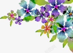 手绘蓝紫色花朵绿叶装饰素材