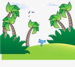 卡通夏天草地大椰子树矢量图素材