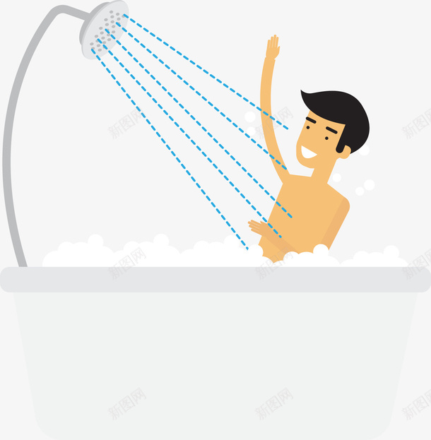 洗澡的男孩png免抠素材_新图网 https://ixintu.com 卡通 手绘 洗澡 男孩