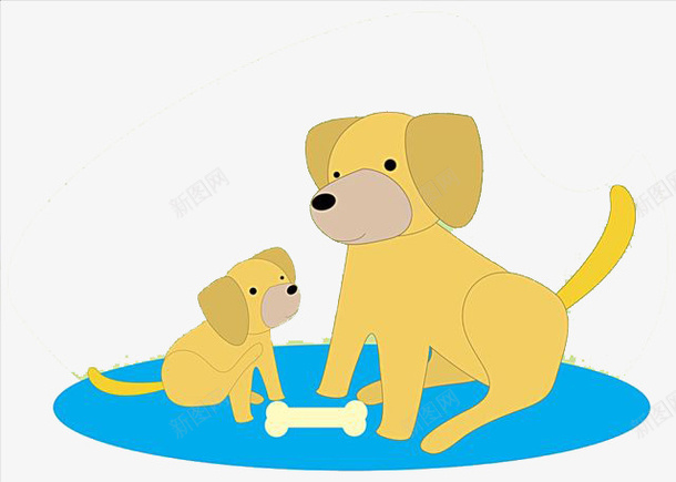 卡通两只狗狗和骨头png免抠素材_新图网 https://ixintu.com 两只狗 免抠骨头 卡通两只狗狗和骨头 狗吃骨头 趴下的狗 黄色的狗